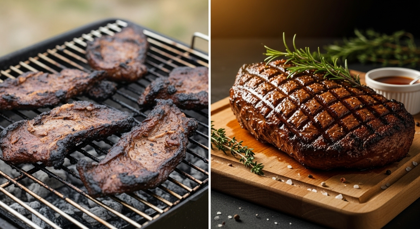 Comparação entre churrasco amador e profissional
